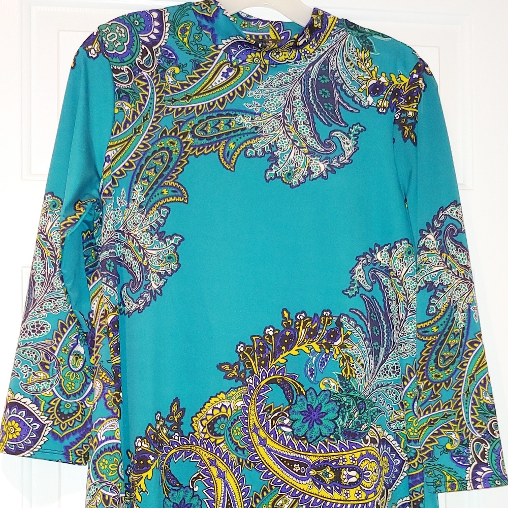 Melissa Paige Teal Mock Turtleneck Blouse Size M